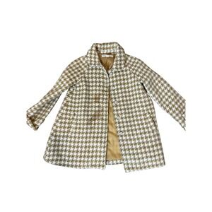 Hope‎ & Henry Coat Girls 8 Tan White Houndstooth Button Front Lined Bow Cuff